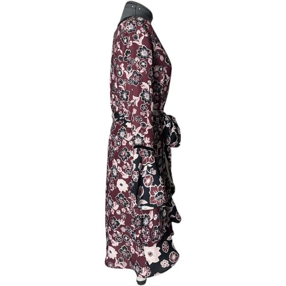 NWT Ella Moon Lena Ruffled Sleeve V- Neck Wrap Dress Women's Medium Maroon,Black - Picture 6 of 16